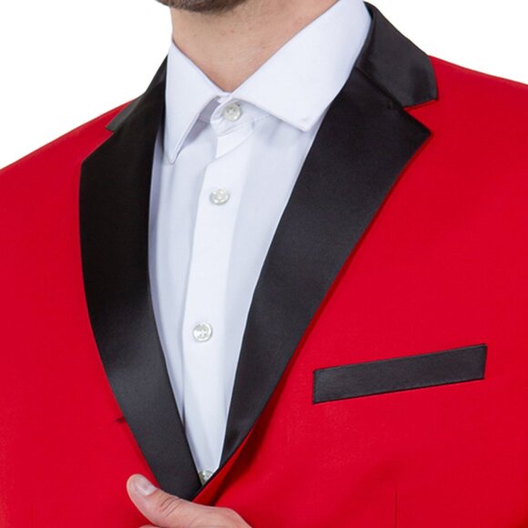 Mens Red Blazer Modern and Slim Fit w/ Satin Notch Lapel - Picture 2 of 6